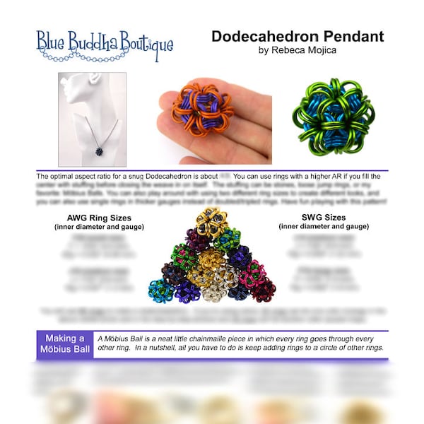 Tutorial: Dodecahedron Pendant or Earrings (Intermediate chainmaille project) - PDF - Instructions in English