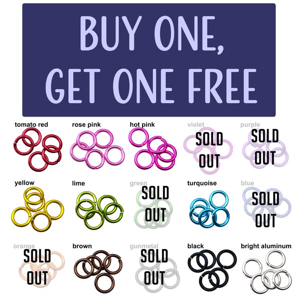 10 pc - 12-gauge 7/16" anodized aluminum jump rings  (B3 size X12) - BOGO: Buy 1 pack, Receive 2nd pack of same color Free (20 pc total)