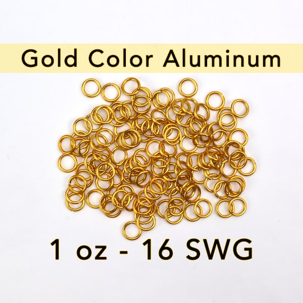 SALE - 1 oz "faux gold" jump rings - 16 SWG - Anodized Aluminum - various sizes available