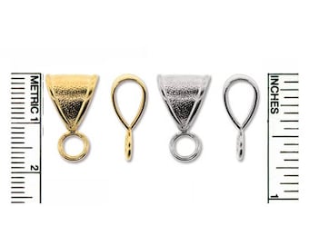 SALE: Economy Pendant Bails - Pack of 5, 12 or 72 in Silver Finish or Gold Finish - Simple Elegant Base Metal Pendant Bail Jewelry Making