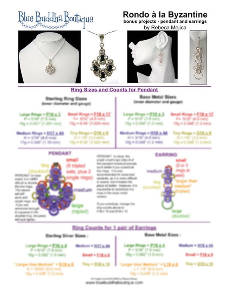 Tutorial: Rondo a la Byzantine Pendant and Earring Intermediate chainmaille project PDF Instructions in English image 1