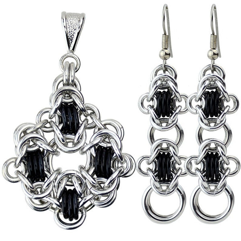 Tutorial: Rondo a la Byzantine Pendant and Earring Intermediate chainmaille project PDF Instructions in English image 2