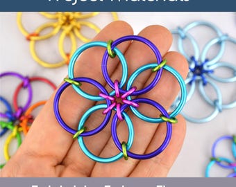 Project Pack: Fidget Flower - Makes TWO Aluminum Chainmaille Fidget Toys or Pendants - Beginner - Free Video instructions available