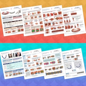 May include: Six printable PDF patterns for beaded jewellery projects. The patterns are for a Fire Wyrm and Ice Wyrm bracelet, necklace, and earrings. The patterns are in colour and include instructions and diagrams.