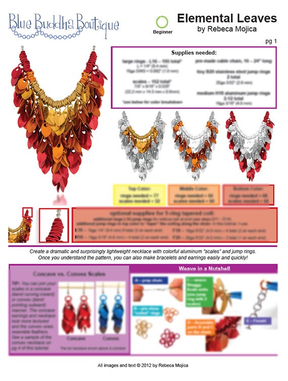 Tutorial: Elemental Leaves Scallemaille Necklace (Beginner chainmaille project) - PDF - Instructions in English