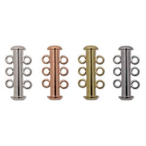 3-Strand Slide Clasp in Silver, Gold, Gunmetal or Copper Finish - Tube Clasp for Jewelry Making - Bracelet clasp