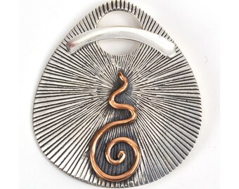 SALE - Buddhist Blessing Large Toggle Pendant - Saki Silver - sterling silver & copper