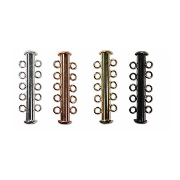 5-Strand Slide Clasp in Silver, Gold, Gunmetal or Copper Finish - Wide Tube Clasp for Cuffs