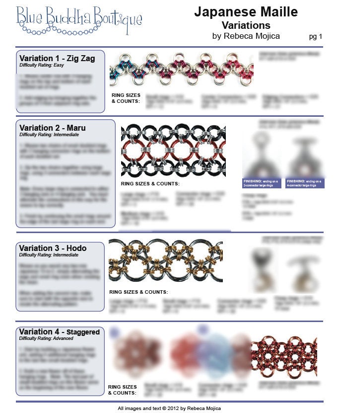 Advanced Chainmaille Book Tutorial: Japanese Variations (advanced Chainmaille Project) - PDF ...