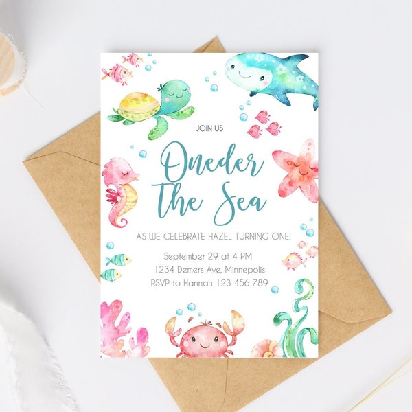 Editable Under the Sea Birthday Invitation, Instant Download Oneder the Sea Birthday Invite, Printable Under the Sea Birthday