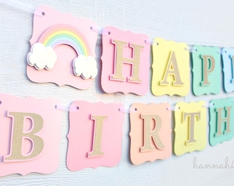 Rainbow Happy Birthday Banner, Rainbow Birthday Banner