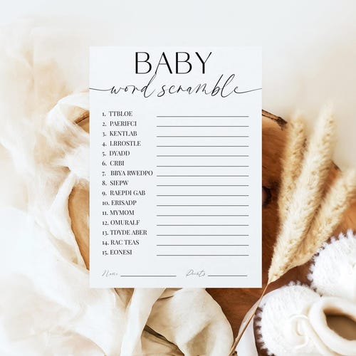 Baby Word Scramble Game, Baby Shower Word Scramble, Baby Shower Games Printable, Minimal Baby Shower Game, Direct Download