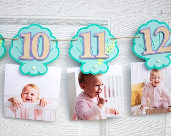 Mermaid Monthly Photo Banner, Under the Sea First Birthday Banner, Oneder the Sea Birthday Banner