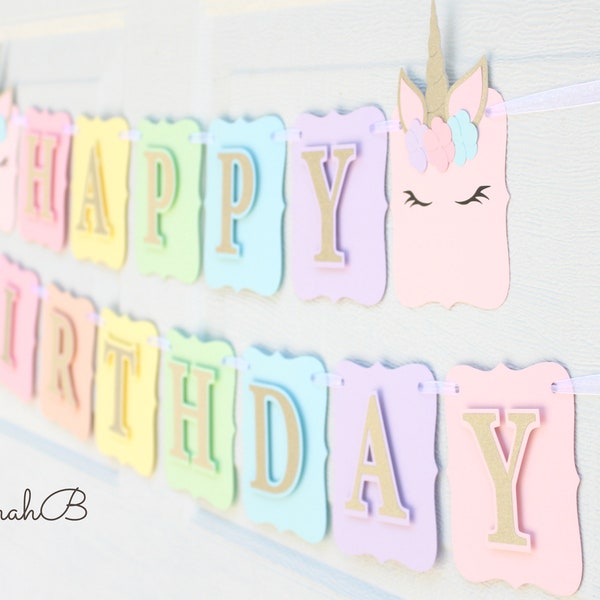 Unicorn Happy Birthday Banner, Rainbow & Unicorn Birthday Party Decorations