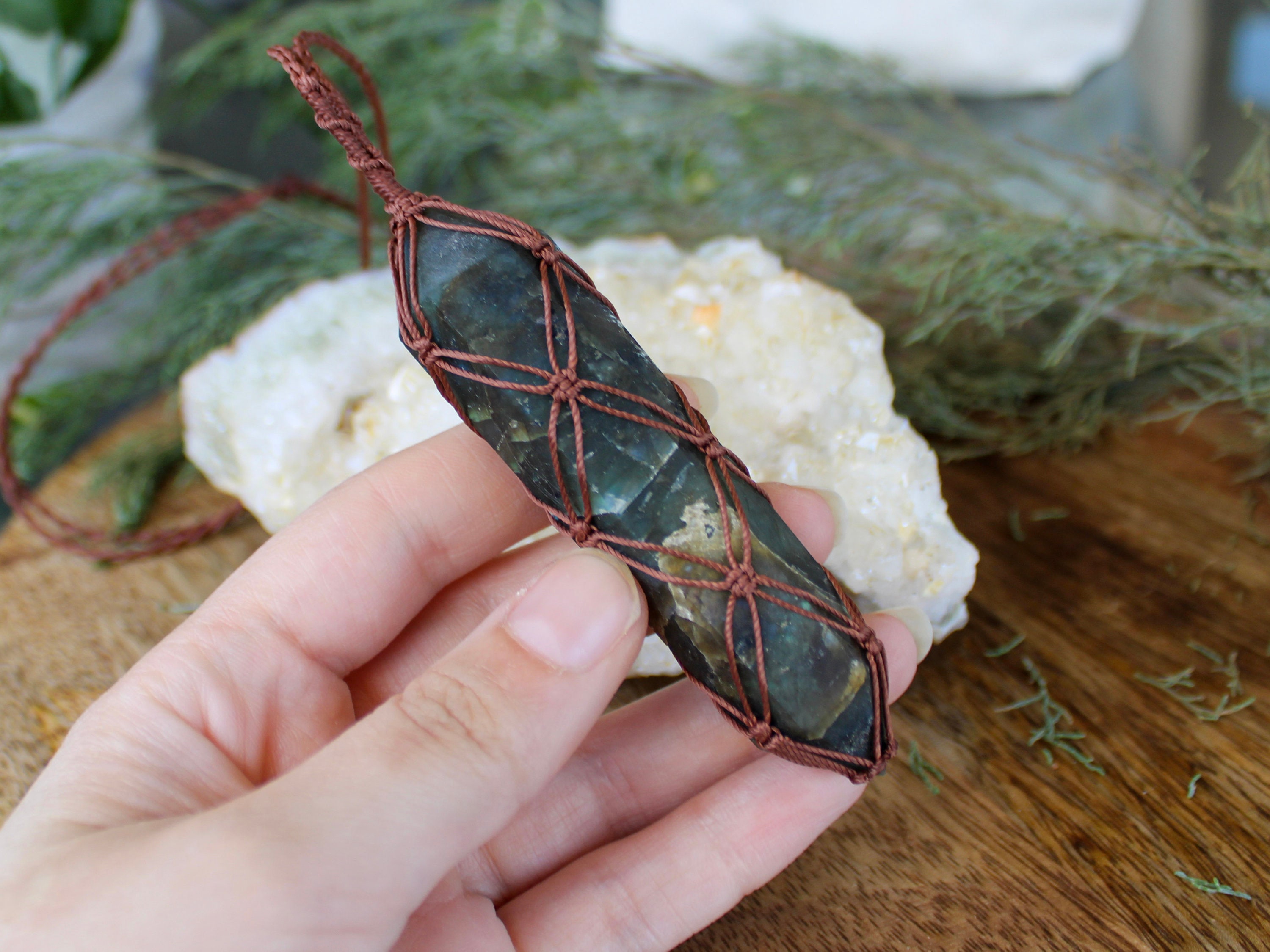 Large Labradorite Point Crystal Macrame 
