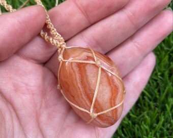 Apricot Agate Crystal Macrame Cage Necklace / Crystal Jewelry / Natural Stone / Boho / Hippie / Adjustable / Waterproof / Pendant