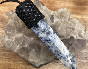 Large Sodalite Crystal Macrame Necklace / Natural Jewelry / Healing Jewellery / Mens Necklace /  Mens Jewelry / Statement Necklace