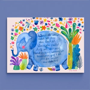 Print  / Druck /  kleines Poster *Geschwisterliebe* Kinder Poster Lettering Junge Mädchen Kinderzimmer Aquarell (mit Elefant)