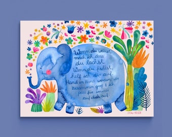Imprimer / imprimer / petite affiche *amour entre frères et sœurs* affiche pour enfants inscription garçon fille chambre d'enfant aquarelle (avec éléphant)