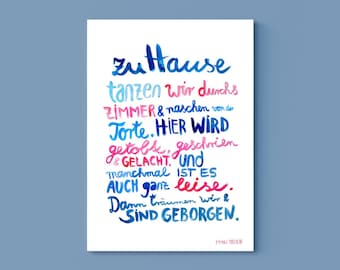 Print  / Druck /  kleines Poster  *Hausordnung* Wohnzimmer Kinderzimmer Lettering Spruch Worte Aquarell zuhause Küche Flur Deko