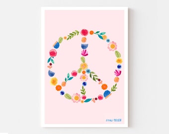 Print / Print / Poster *Peace* with peace sign made of flowers in A3