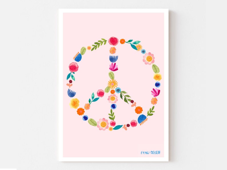 Print / Druck / Poster Peace mit Peace-Zeichen aus Blumen in A3 Bild 1