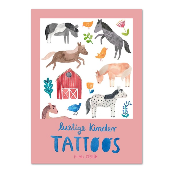 Children's tattoos *horses and ponies* (temporary tattoos), sheet in DIN A5