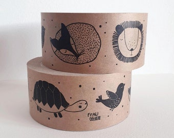Paper tape *Animals*, tape with fox, bird, lion & turtle