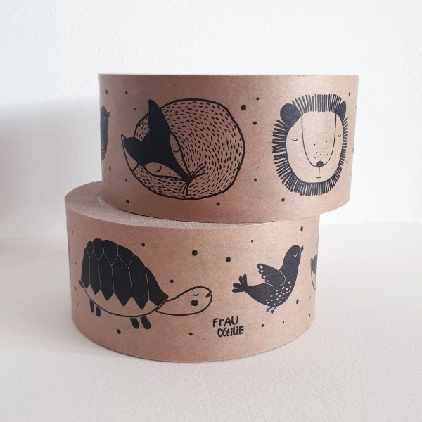 Papierklebeband *Tiere*, Klebeband mit Fuchs, Vogel, Löwe & Schildkröte