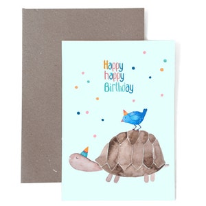 Karte mit Umschlag *Happy happy Birthday* (Schildkröte) Geburtstagskarte Geburtstag Karte Postkarte Glückwunschkarte Herzlichen  Glückwunsch