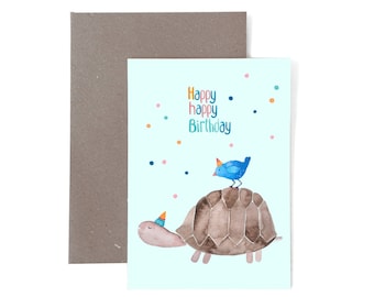 Grußkarte *Happy happy Birthday* (Schildkröte) Geburtstagskarte Geburtstag Karte Postkarte Glückwunschkarte Herzlichen  Glückwunsch