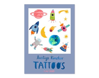 Tatouages pour enfants *espace* (tatouages temporaires), feuille en DIN A5