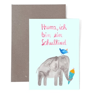 Karte mit Umschlag zur Einschulung mit Elefant; Schultüte erster Schultag Schulkind Geschenk Junge Mädchen Karte Postkarte Umschlag