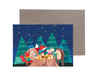 Weihnachtskarte *Weihnachtsschmaus* Weihnachten Karte Postkarte Grußkarte Winter Umschlag Aquarell