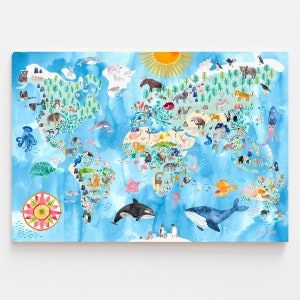 XXL World map *animals* by Frau Ottilie; nursery room kids room decoration wall poster eco friendly on recycling paper