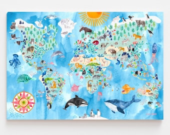 XXL World map *animals* by Frau Ottilie; nursery room kids room decoration wall poster eco friendly on recycling paper