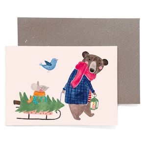 Weihnachtskarte (Karte mit Umschlag) *Bär und Maus* Weihnachten Karte Postkarte Grußkarte Winter Umschlag Aquarell