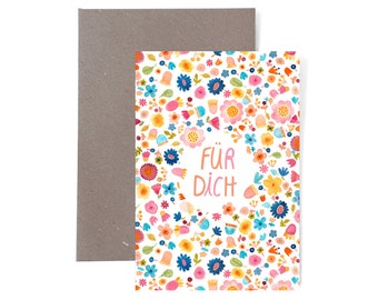 Grußkarte *Für Dich* (Blumen) Geburtstagskarte Geburtstag Karte Postkarte Glückwunschkarte Herzlichen  Glückwunsch