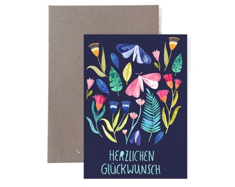 Grußkarte *Herzlichen Glückwunsch* (Blumen) Geburtstagskarte Geburtstag Karte Postkarte Glückwunschkarte Herzlichen  Glückwunsch