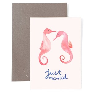 Karte mit Umschlag *Just Married* (Seepferdchen) Hochzeit Heirat Hochzeitskarte Glückwunschkarte Vögel Ehe Hochzeitsgeschenk