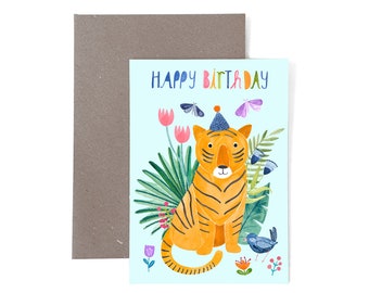 Grußkarte *Happy happy Birthday* (Tiger) Geburtstagskarte Geburtstag Karte Postkarte Glückwunschkarte Herzlichen  Glückwunsch