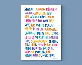 Print  / Druck /  kleines Poster  *Starke Jungen* (A4) fürs Kinderzimmer