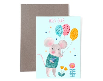 Grußkarte *Alles Gute* (Maus) Geburtstagskarte Geburtstag Karte Postkarte Glückwunschkarte Herzlichen  Glückwunsch