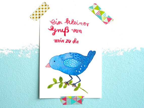 Ein Kleiner Gruß Von Mir Zu Dir Postkarte Ein kleiner Gruß mit Vogel | Etsy