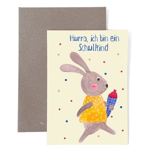 Karte mit Umschlag zur Einschulung mit Hase; Schultüte erster Schultag Schulkind Geschenk Junge Mädchen Karte Postkarte Umschlag