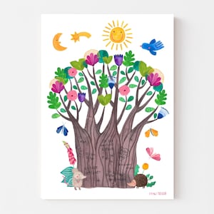 Affirmationsposter *Affirmationsbaum* Poster für Kinder mit Affirmationen, Baum, Maus & Igel
