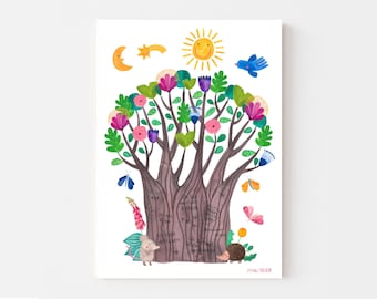 Póster de afirmación *Árbol de afirmación* Póster para niños con afirmaciones, árbol, ratón y erizo