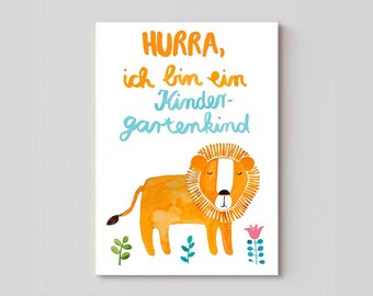 Postcard *Kindergarten* with lion (with text in German)