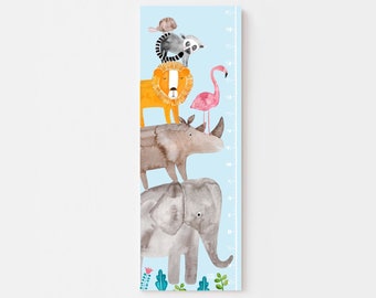 Kinderzimmer-Poster *Tier-Messlatte* Elefant Nashorn Löwe Flamingo Junge Mädchen Print so groß bin ich Kinder Kinderzimmerdeko Poster