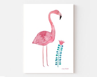 Print *Flamingo* (A3, 29,7x42cm) Kids room poster animal water colour children boys girls nursery blue whale illustration ecofriendly